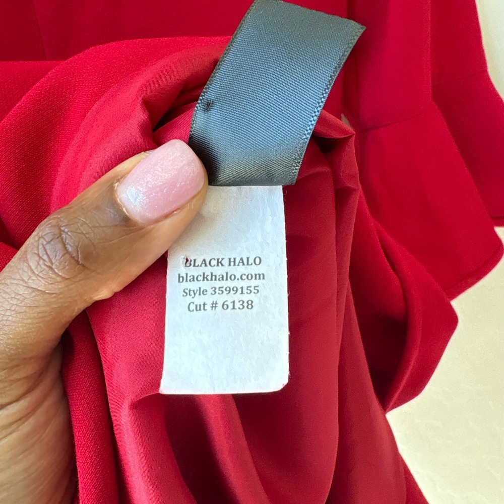 NEW Black Halo Dress Brooklyn Red Bell Sleeve Ruffle Hem Sheath Dress Size 4 - Picture 8 of 8